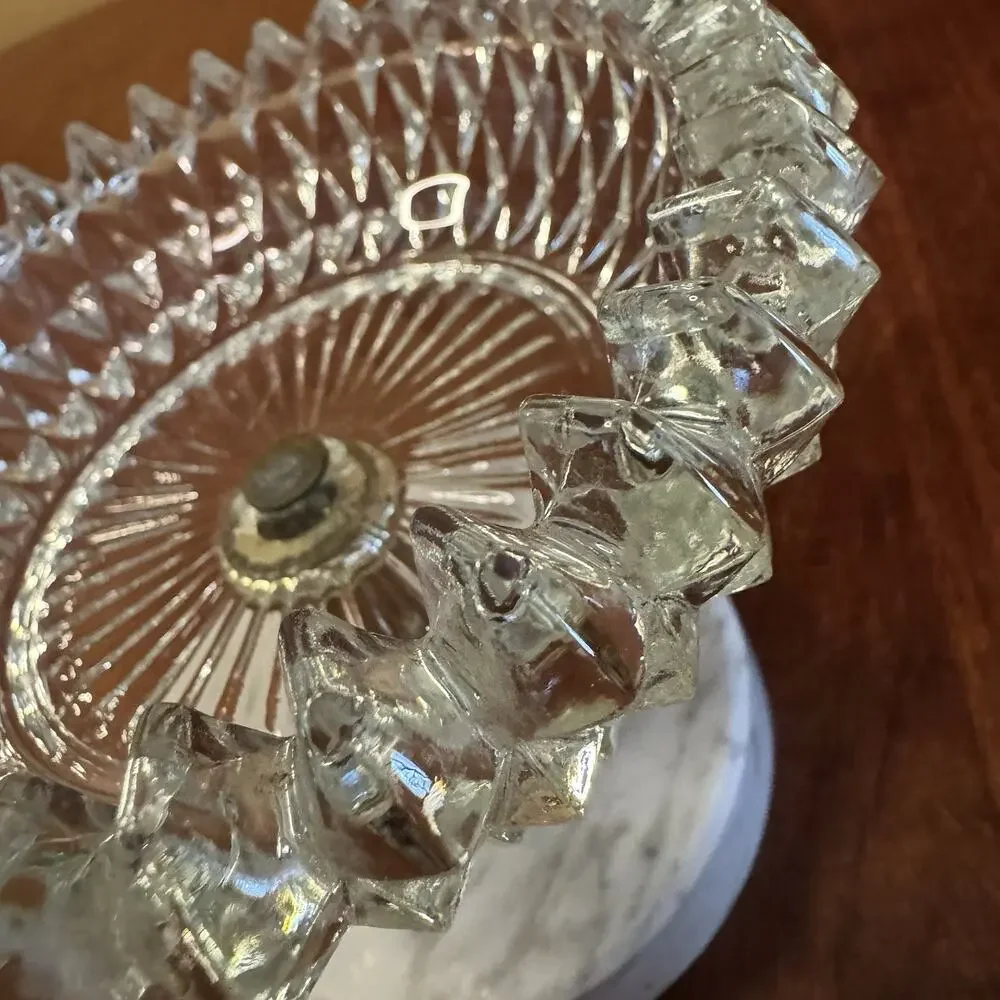 Vintage Hollywood Regency Crystal Compote Bowl Marble Base Italy 6”